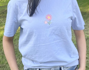 Floral Embroidered Organic T-shirt, Floral Design