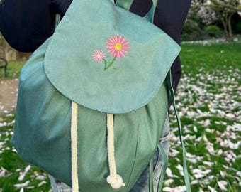 Mochila Mini Orgânica de Algodão com Bordado Floral