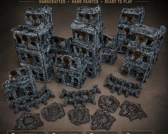 Warhammer 40K Terrain Set | Handcrafted Industrial Ruined City | Painted Modular Wargaming Scenery | 28mm & 32mm