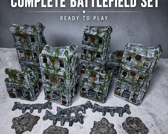 Warhammer 40K Terrain Set | Handcrafted Overgrown Industrial Ruined City | Painted Modular Wargaming Scenery | 28mm & 32mm
