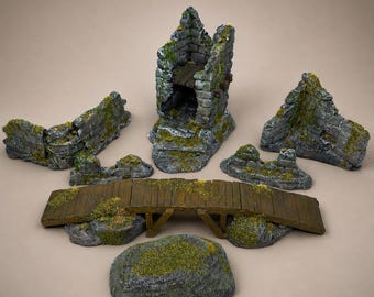 Ancient Ruins Battlefield Set (Painted) | Modular Wargaming Terrain for Tabletop Battles