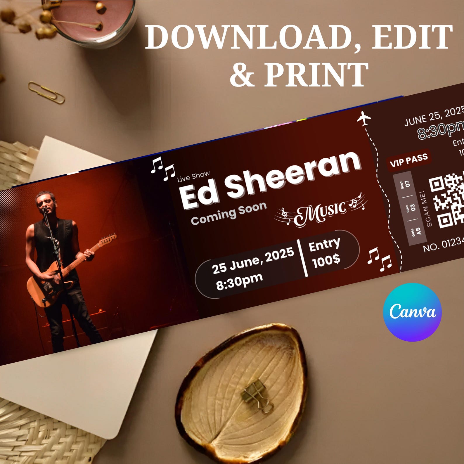 Editable Concert Ticket Template: DIY Printable Surprise Gift (instant ...