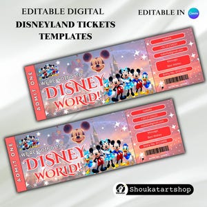 Surprise Disneyland/Disneyworld Ticket: Editable Trip Reveal (Canva Template, Digital Download)