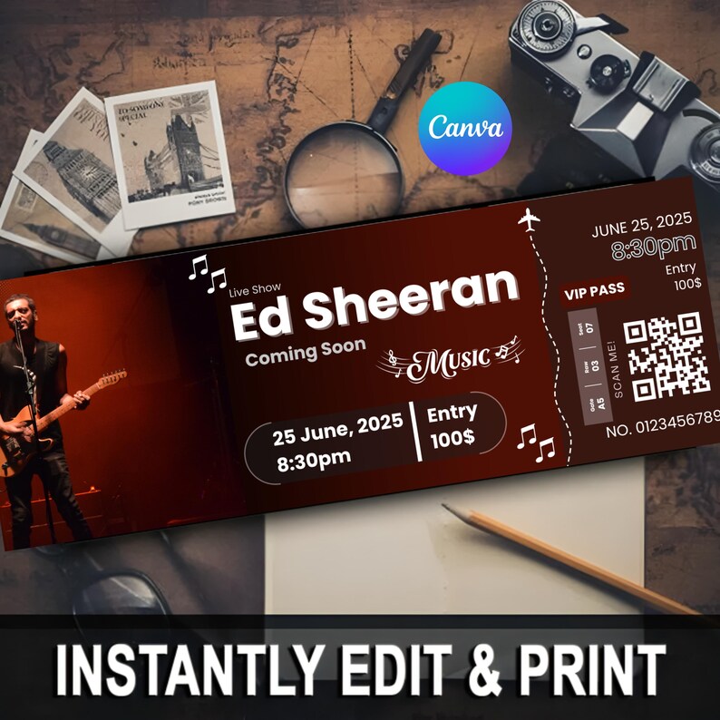 Editable Concert Ticket Template: DIY Printable Surprise Gift (instant ...