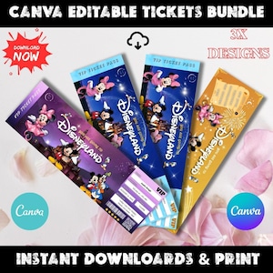 Editable Disneyland Surprise Ticket Pack of 3, Printable disney Pass Reveal Gift, Birthday Vacation Voucher, Canva Template Instant Download