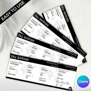Modèle modifiable de carte d'embarquement, billet d'avion surprise à imprimer, cadeau de voyage Canva, bon de vacances personnalisé, téléchargement numérique
