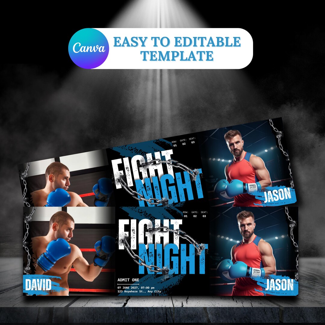 Editable Boxing Ticket Template, Printable Fight Night Invitation ...