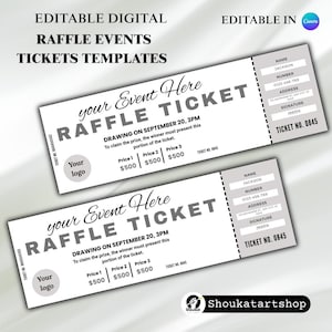 Editable Raffle Ticket Template, Printable Fundraiser Ticket, Charity Raffle Canva Template, 50/50 Split the Pot, Instant Download