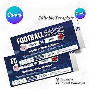 Editable Football Game Ticket Template, Custom Surprise Gift, Printable NFL College Football Stub, Birthday Christmas Gift, Canva Download