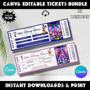 2x Disneyland Surprise Ticket, Editable Disneyworld Ticket, Birthday Trip Reveal Gift, Theme Park Printable Ticket,Instant Download Template