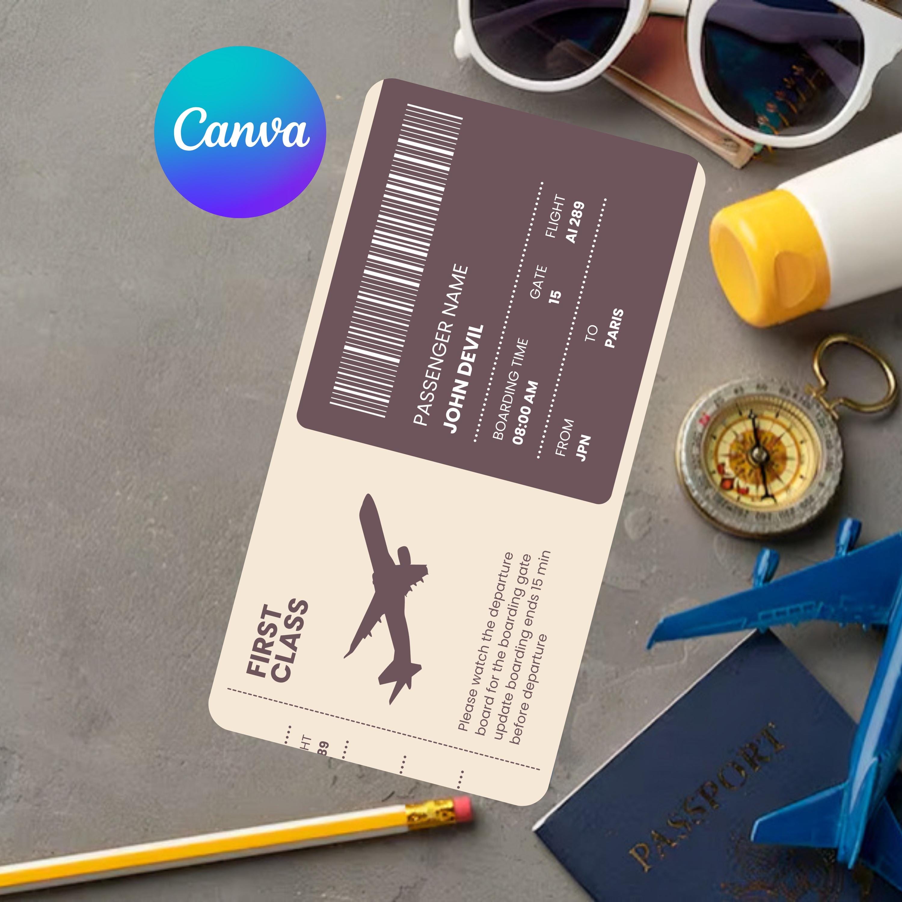 Editable Boarding Pass Template Canva, Surprise Trip Ticket ...