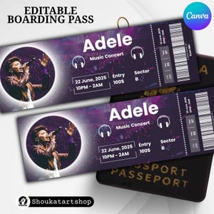 Bearbeitbare Konzertkartenvorlage, DIY druckbare Ereigniskarte, benutzerdefiniertes Konzertgeschenk, Canva bearbeitbares Ticket, Überraschungs-Geburtstagsgutschein