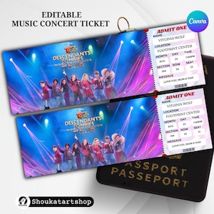 Editable Descendants Zombies Concert Ticket, Worlds Collide Tour 2025 Printable Gift Reveal, Digital Keepsake Canva Template