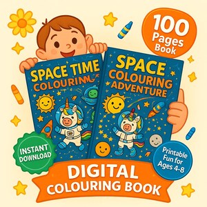Space Time Colouring Adventure for Kids | 100 Pages Digital Coloring Book | Printable Outer Space Activities | Instant Download PDF