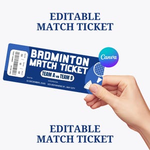 Sjabloon badmintonticket, bewerkbare pas voor sportevenement, Canva-ticketontwerp, digitaal toegangsbewijs, afdrukbare toernooipas