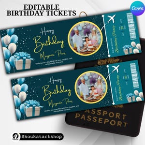 Editable Birthday Ticket, Birthday Boarding Pass Template, Printable Surprise Trip Ticket, Canva Travel Gift Template , Instant Download