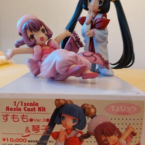 May include: A 1/1 scale resin cast kit of two anime characters, one in a pink kimono and the other in a white kimono. The box is labeled "Chobits" and features the text "1/1 scale Resin Cast Kit, Sumomo Ver. 3 & Kotoko, &yen;10,000, &copy;CLAMP・Kodansha/Chobits, Kotobukiya."