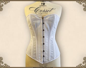 Overbust Waist Trainer | Snow Calcite White Cotton Corset Steel Boned Corset Top | Bridal Corset Lingerie | Custom Fit 3XS–9XL
