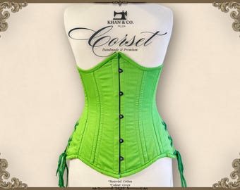 Green Cotton Underbust Corset | Green Beryl Steel Boned Corset Top | Custom Waist Trainer Corset | Plus Size Corset | Corsets 3XS–9XL
