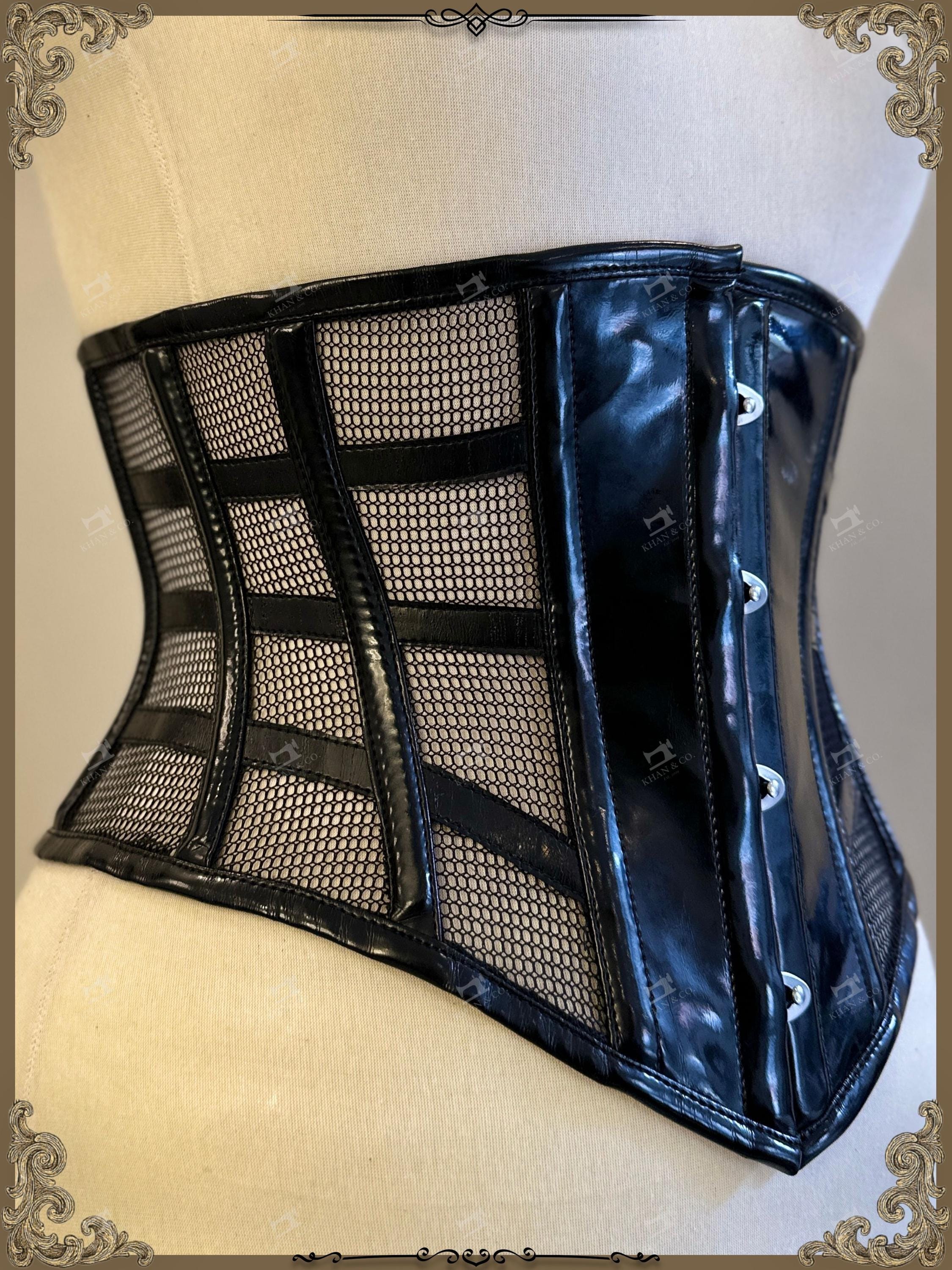 Black Mesh PVC Waspie Corset Waist Cincher Rave Wear Belt, Gothic ...