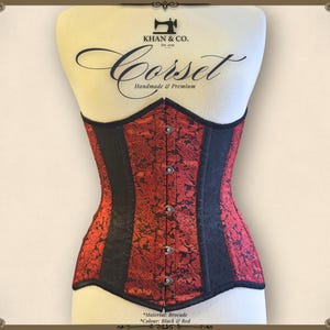 Red Black Brocade Corset | Garnet Lace Overbust Corset Top | Steel Boned Waist Trainer | Gothic Corset Lingerie | Custom Fit 3XS–9XL
