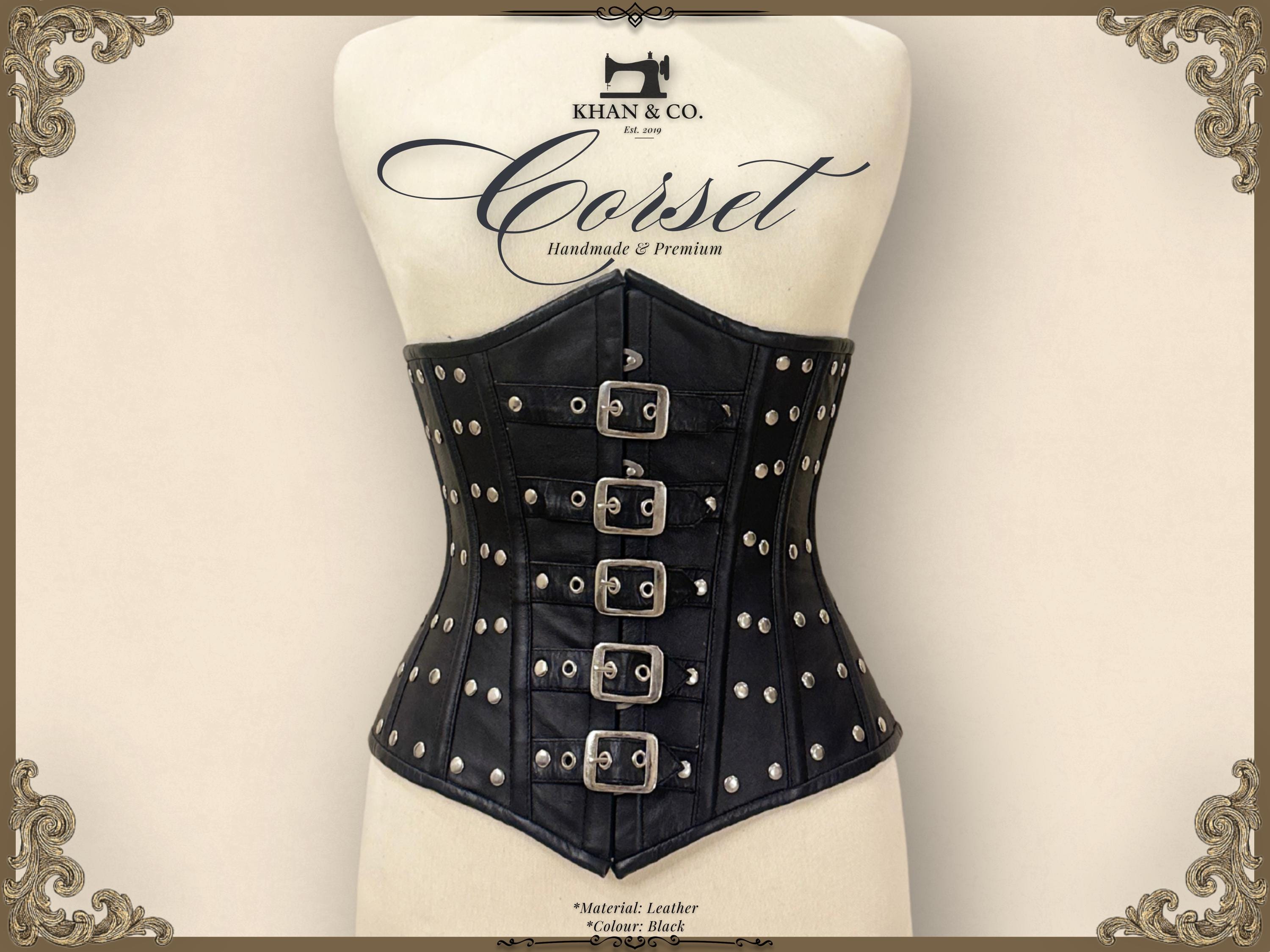 Black Leather Underbust Corset, Buckle Waspie Waist Cincher, Gothic Steampunk, Unterbrust Korsett 3XS-9XL