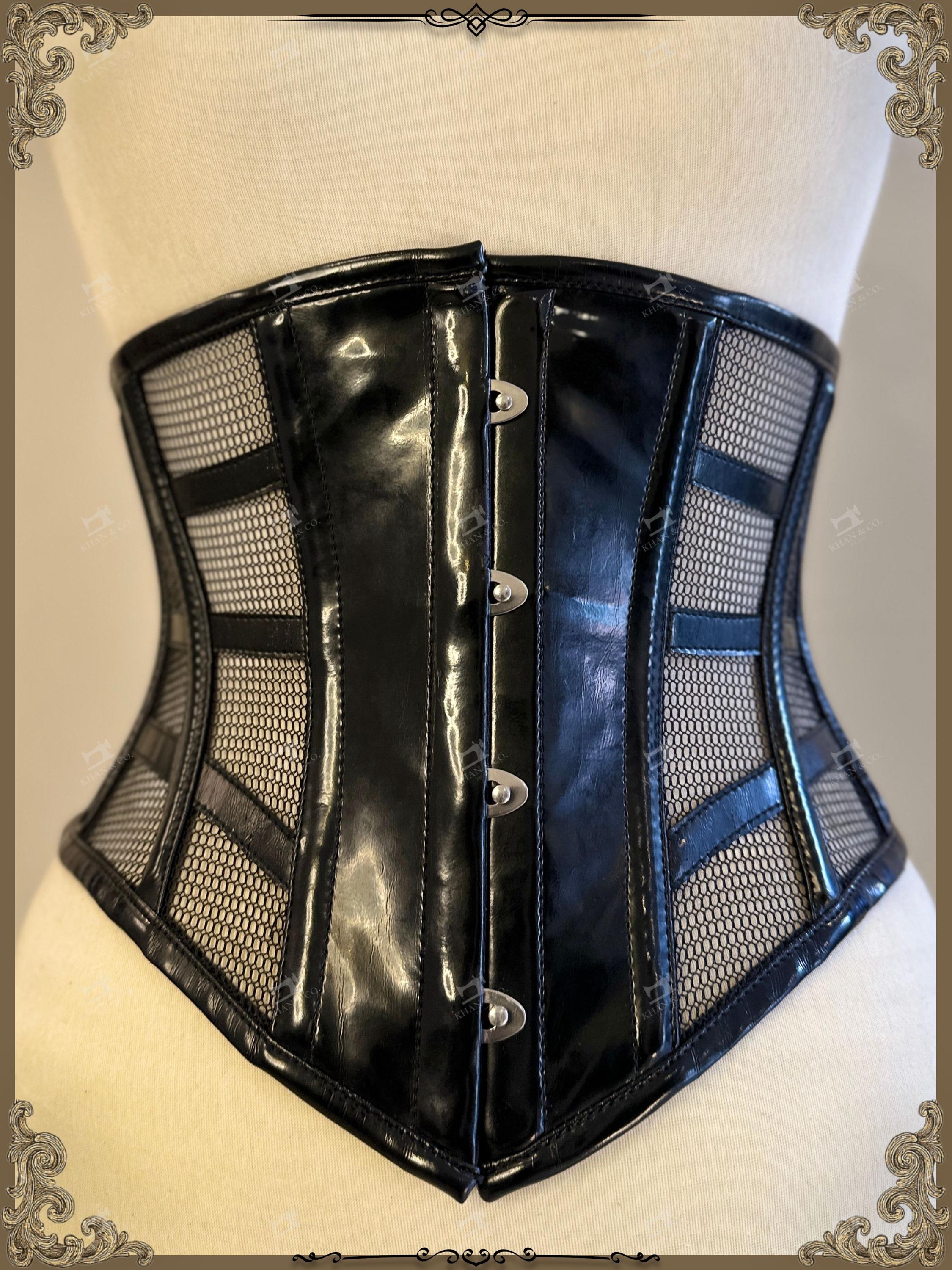 Black Mesh PVC Waspie Corset Waist Cincher Rave Wear Belt, Gothic ...