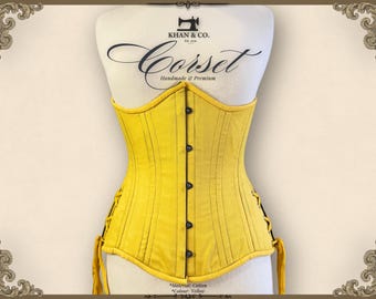 Yellow Underbust Corset | Lemon Opal Cotton Waist Trainer Cincher | Steel Boned Corset Belt | Custom Fit Corset 3XS–9XL