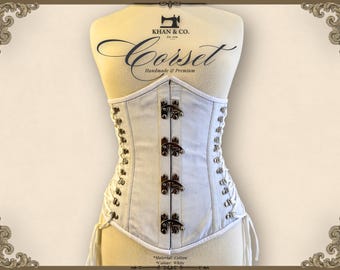Black Underbust Cotton Corset | MoonStone Lock | Waist Trainer | Steel Boned Gothic Corset | Side Lace Corset Top | Custom Corset Sizes