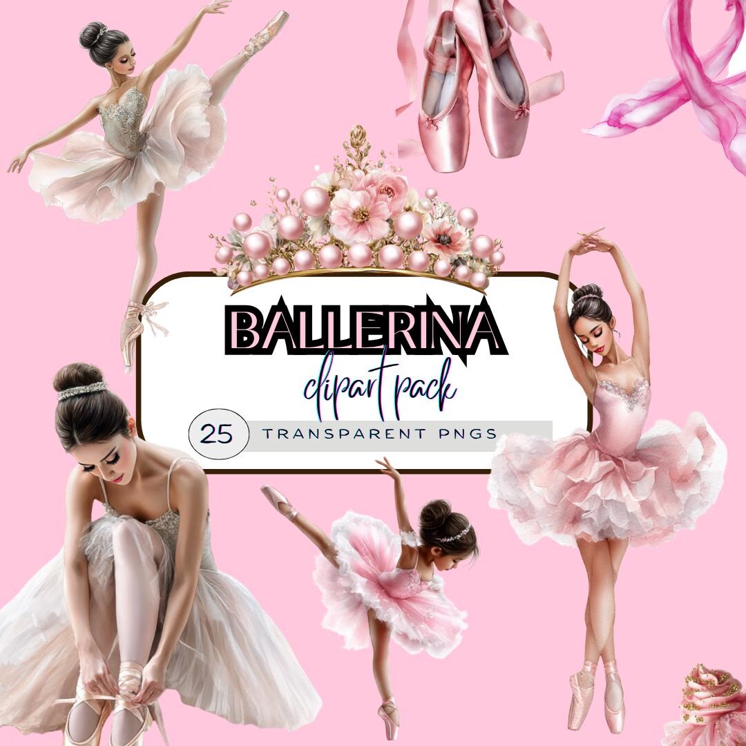 Pink Ballerina Watercolor Clipart, Swan Lake Graphics, Cute Ballet ...