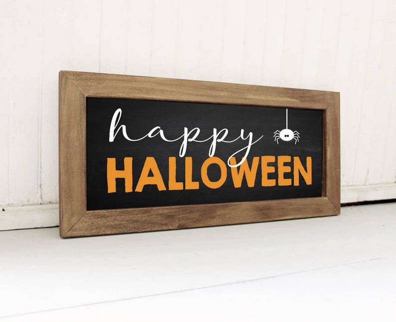Happy Halloween Sign Framed Wood Sign Rustic Halloween Wall | Etsy