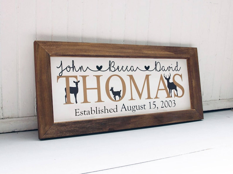 Rustic Farmhouse Decor Wood Framed Family Sign Family Name Sign Nature Themed Decor Deer Family Name Sign