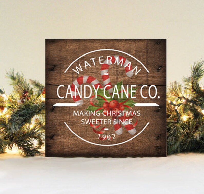 Candy Cane Company Sign Family Name Christmas Decor Rustic Etsy