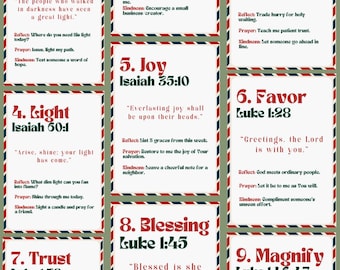 Calendario de Adviento cristiano imprimible para adultos / Estudio bíblico de Adviento de 25 días / Cuenta atrás para la Navidad cristiana / Actividades de Adviento basadas en la fe