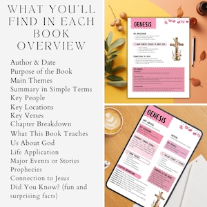 Faith based printable Bible guide includes key themes and summaries for each book