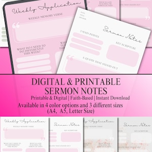 Páginas imprimibles para tomar notas sobre sermones – Guía de estudio bíblico basada en la fe (Descarga digital)