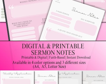 Printable Sermon Notes Pages – Faith-Based Bible Study Guide (Digital Download)