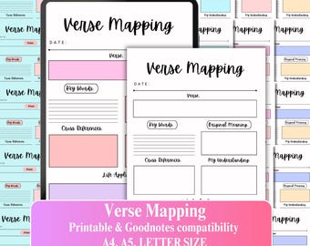 Verse Mapping Bible Study Journal | Bible Study Planner & Guide | Bible Verse Mapping Templates | Printable and Goodnotes Compatibility