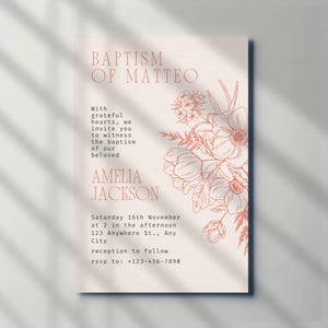 Minimalist Baptism Invitation Template: Editable Canva Design (Digital Download