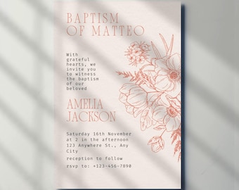 Minimalist Baptism Invitation Template: Editable Canva Design (Digital Download
