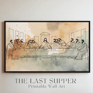 The Last Supper Watercolor Print: Minimalist Catholic Wall Art (Digital Download)