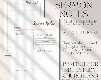 Printable Sermon Notes Template: Christian Journal Page (Digital Download)