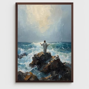 Jesus Walks on Water Wall Art | Jesus Miracle Art | Christian Painting, Bible Verse Art, LDS Digital Christ Art, Printable Jesus Painting