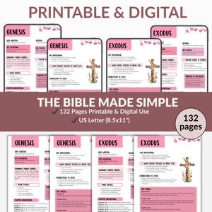 Entire Bible summary printable for women and teens easy Bible study guide pink floral design