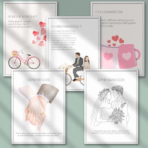 Christian Marriage Art Prints: Bible Verse Set, Modern Wedding Decor (Digital Download