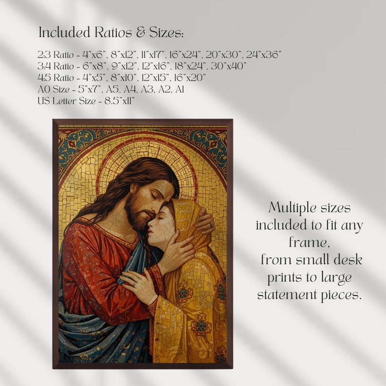 Jesus and Mary Embrace Mosaic Art Printable | Catholic Icon Style Wall ...