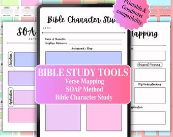 Pakiet dzienników do studium Biblii | SOAP, mapowanie wersetów, studium postaci (PDF/PNG)