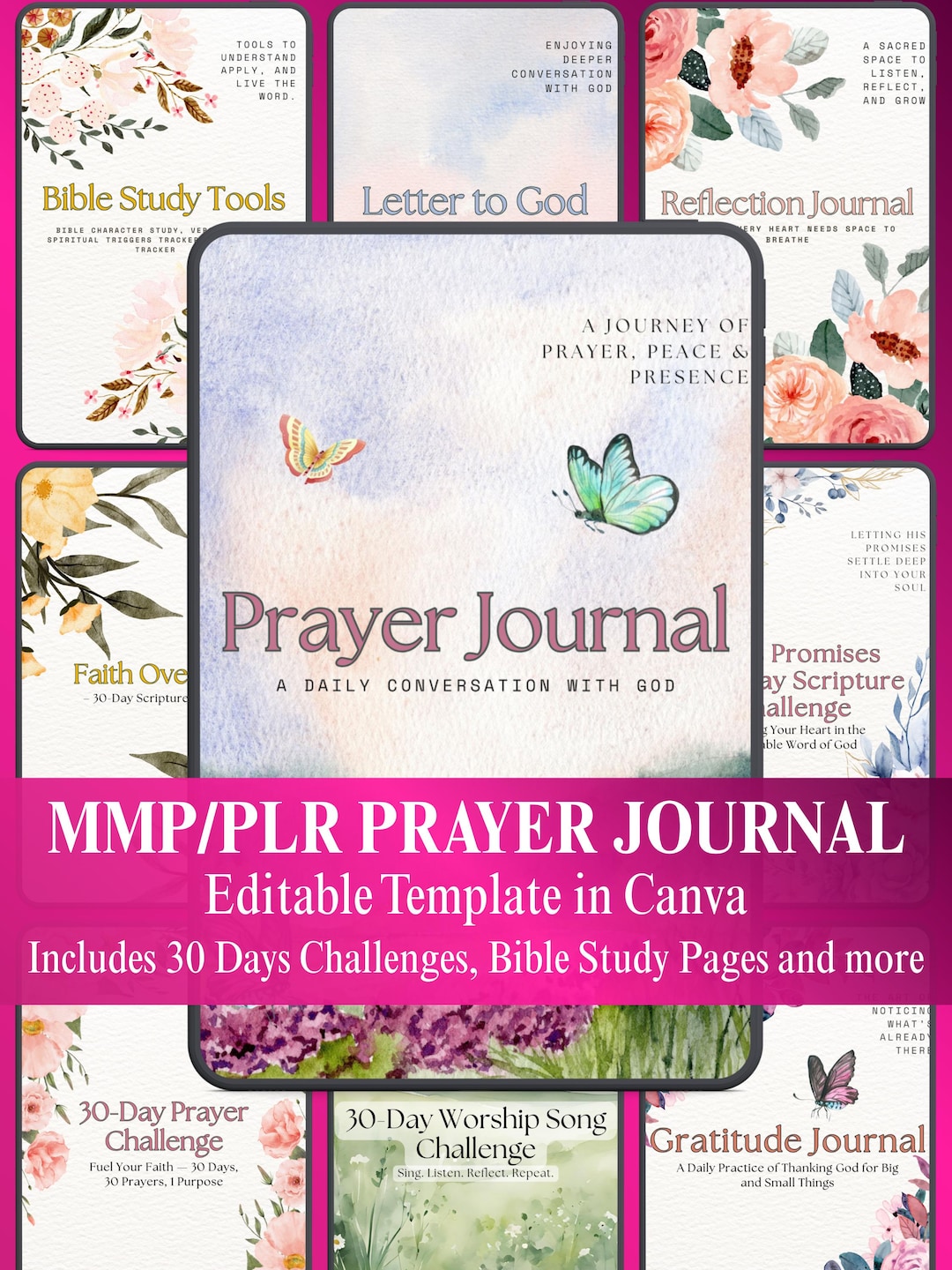 Prayer Journal PLR Bundle – Editable Canva Bible Study Template (MRR ...