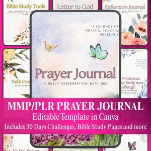 Prayer Journal PLR Bundle – Editable Canva Bible Study Template (MRR)