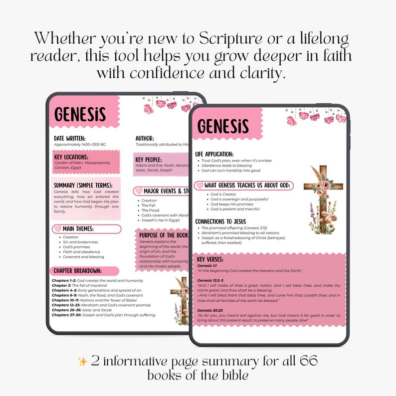 Entire Bible summary printable for women and teens easy Bible study guide pink floral design